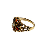 Jewelled Flower - Vintage 10K Gold Natural Garnet & Opal Flower Cluster Ring (VR1011)