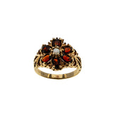 Jewelled Flower - Vintage 10K Gold Natural Garnet & Opal Flower Cluster Ring (VR1011)