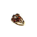 Jewelled Flower - Vintage 10K Gold Natural Garnet & Opal Flower Cluster Ring (VR1011)