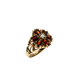 Jewelled Flower - Vintage 10K Gold Natural Garnet & Opal Flower Cluster Ring (VR1011)
