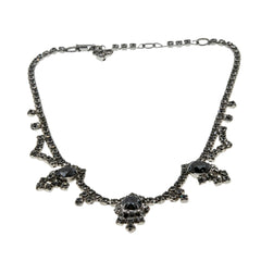 After Eight - Vintage Signed 'Amsel' Sterling Silver Natural Black Alaskan Diamond & Crystal Rhinestone Necklace (VN218)