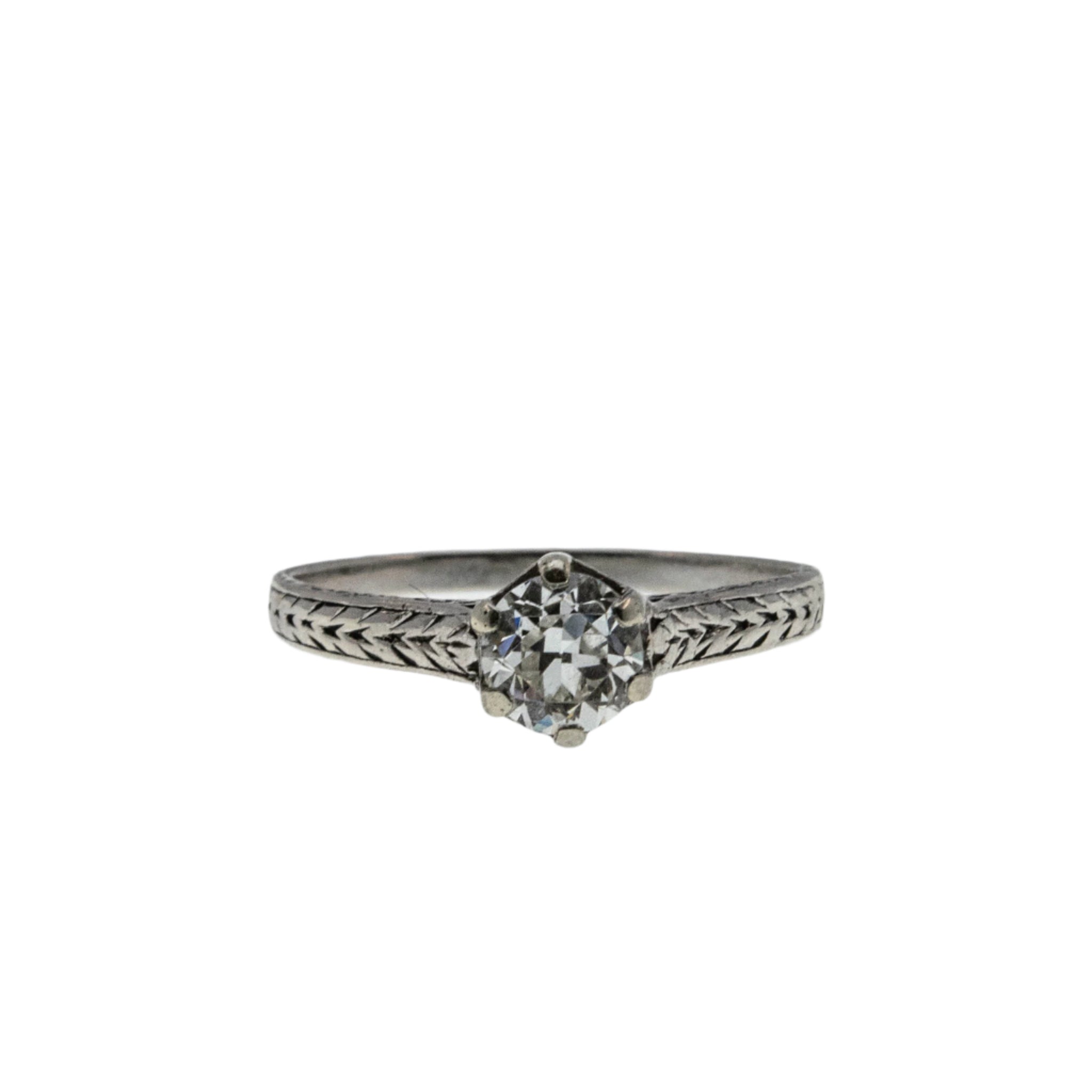 An Heirloom Proposal - Art Deco Platinum Natural 'Old European Cut' Diamond Solitaire Engraved Engagement Ring (ADR284)
