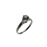 An Heirloom Proposal - Art Deco Platinum Natural 'Old European Cut' Diamond Solitaire Engraved Engagement Ring (ADR284)