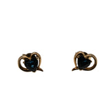 Heart To Heart - Vintage 14K Gold Natural Heart Shape Sapphire Stud Earrings (VE459)