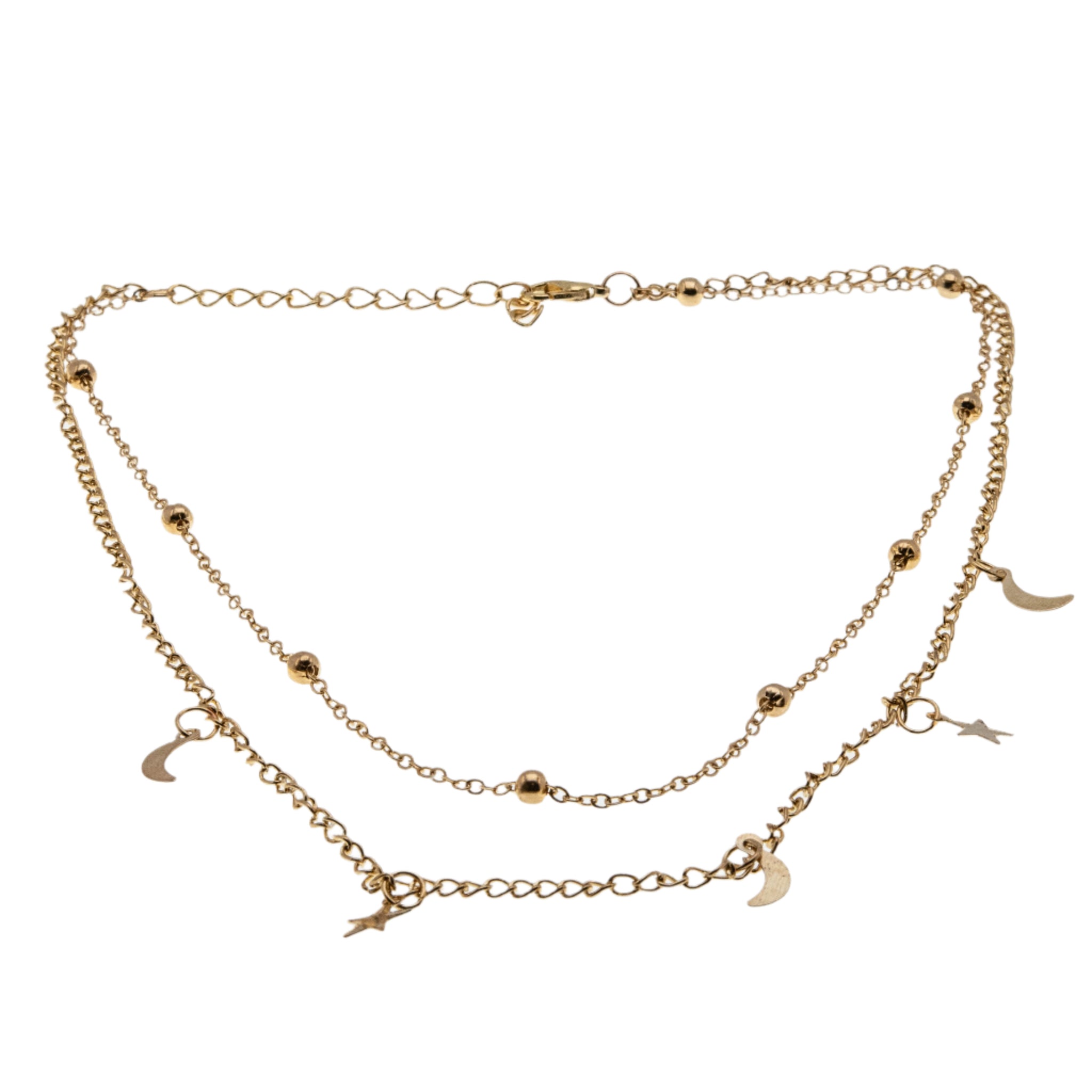 Night Sky - Estate Gold plated Moon & Star Double Chain Fashion Necklace (EN052)