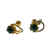 Greener Than Green - Vintage Signed 'TITAN STERLING' Gold Plate Over Sterling Silver Emerald Green Crystal Rhinestone Screw-Back Earrings (VE468)