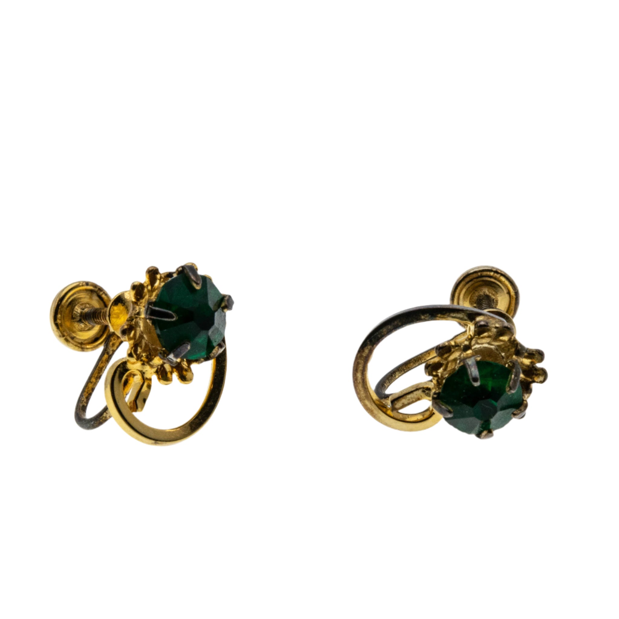 Greener Than Green - Vintage Signed 'TITAN STERLING' Gold Plate Over Sterling Silver Emerald Green Crystal Rhinestone Screw-Back Earrings (VE468)