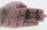 Red Carpet Ready - Vintage Gold Plated Emerald Green Crystal Rhinestone  Clip-On Dangly Earrings (VE469)