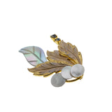 Sea & Earth - Vintage Gold Plated Mother Of Pearl Crystal Rhinestone Leaf Brooch (VBR302)