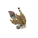 Sea & Earth - Vintage Gold Plated Mother Of Pearl Crystal Rhinestone Leaf Brooch (VBR302)