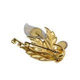 Sea & Earth - Vintage Gold Plated Mother Of Pearl Crystal Rhinestone Leaf Brooch (VBR302)