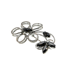 Alaskan Flower - Vintage Signed 'TITAN' Sterling Silver Black Alaskan Diamond Flower Brooch (VBR304)