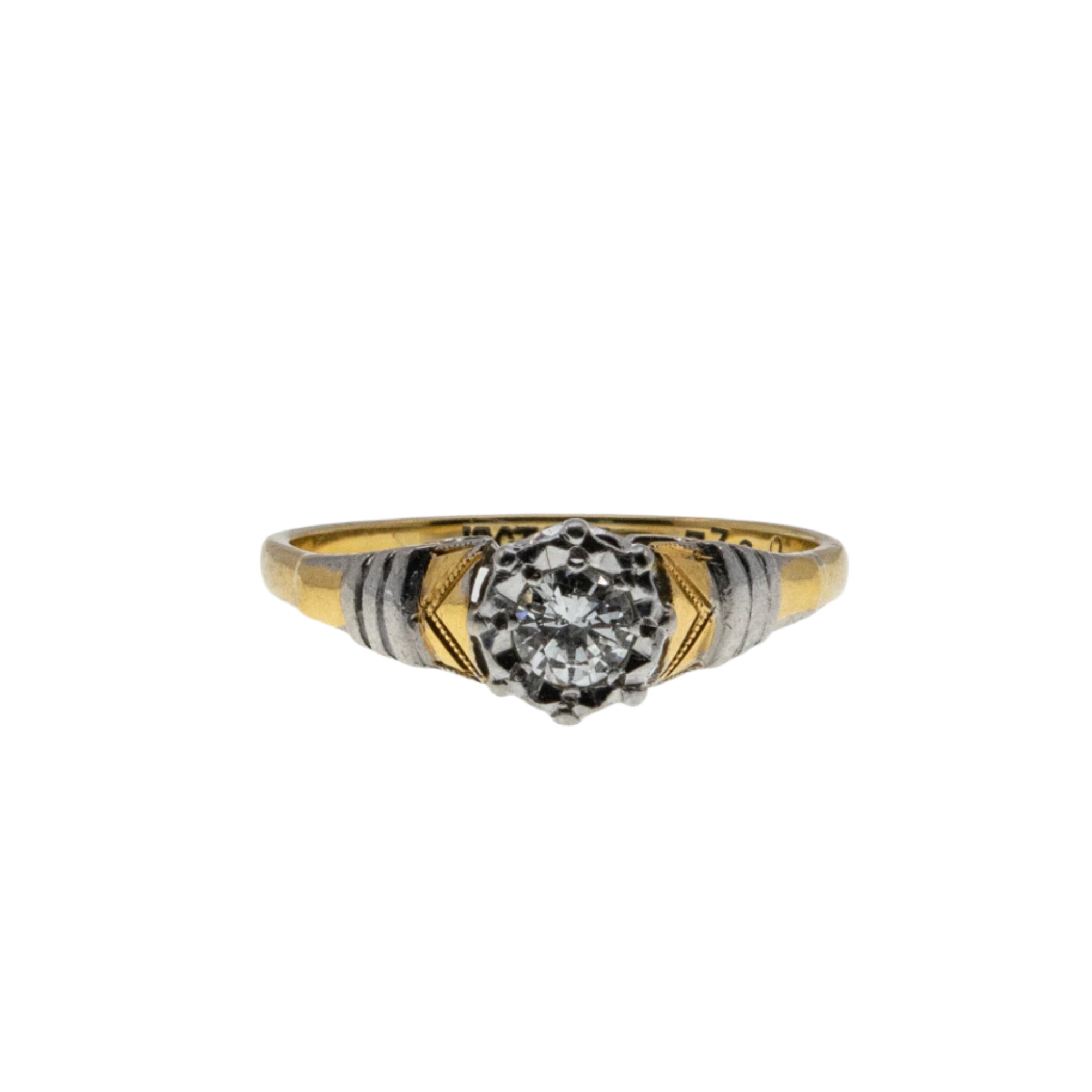Deco Dream - Art Deco English 18K Gold Platinum Natural Diamond Engagement Ring (ADR285)