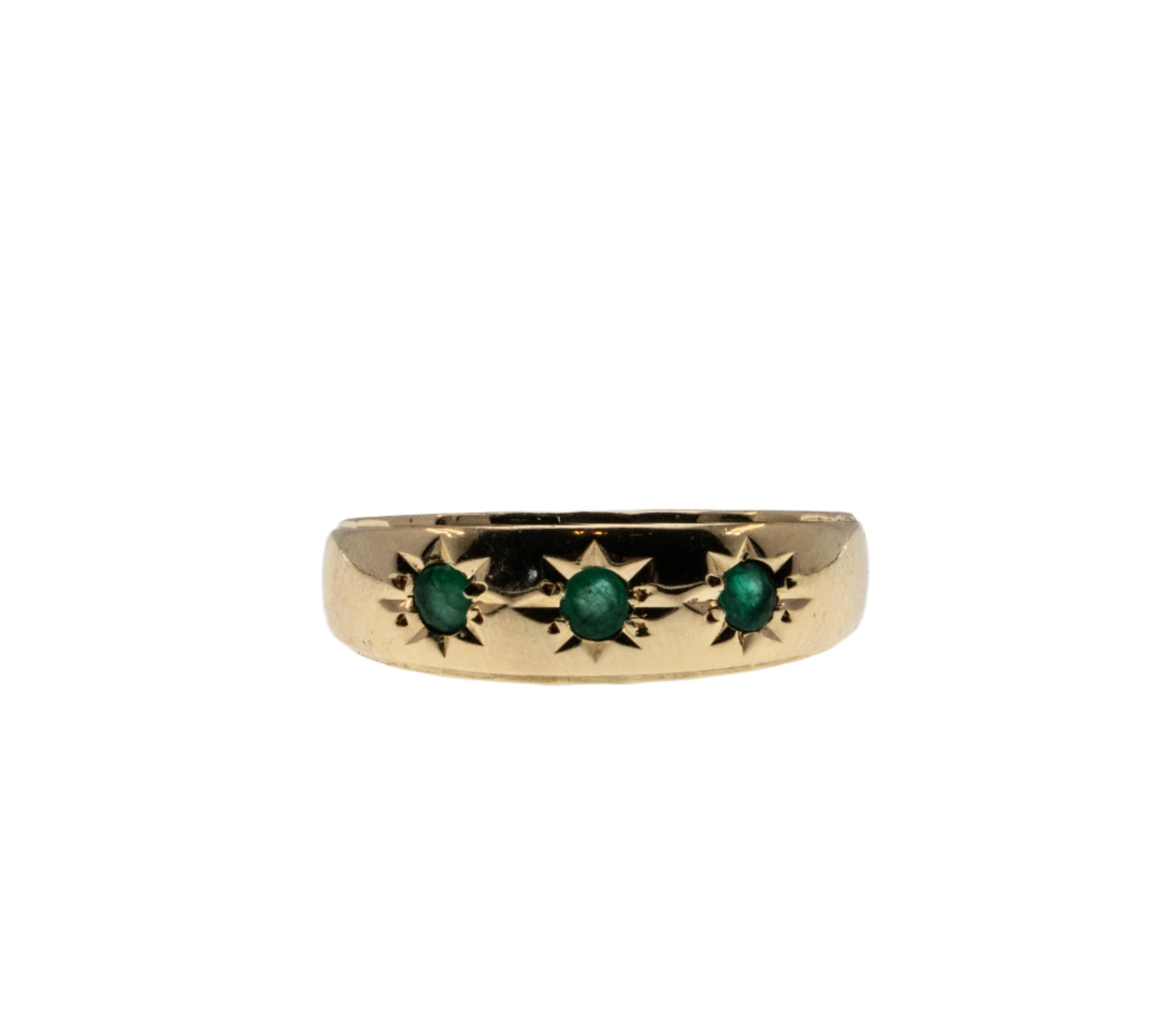 Starstruck - Vintage 14K Gold Star-Set Natural Emerald Gypsy Ring (VR1015)