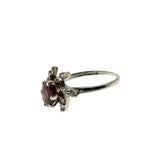 Garnet Femininity - Vintage 14K White Gold Natural Garnet & Diamond Flower Ring (VR1016)