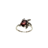 Garnet Femininity - Vintage 14K White Gold Natural Garnet & Diamond Flower Ring (VR1016)