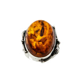 Nature's Honey - Vintage Sterling Silver Natural Baltic Amber Foliage Ring (VR1020)