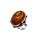 Nature's Honey - Vintage Sterling Silver Natural Baltic Amber Foliage Ring (VR1020)