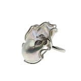 Lustrous Artistry - Estate Sterling Silver Baroque Pearl & Cubic Zirconia Ring (ER378)