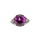 Pretty In Pink - Estate Edwardian Revival Sterling Silver Lab Created Pink Sapphire Filigree Ring (ER379)