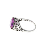Pretty In Pink - Estate Edwardian Revival Sterling Silver Lab Created Pink Sapphire Filigree Ring (ER379)