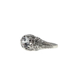 Edwardian Inspiration - Estate Rhodium Plate Over Sterling Silver Cubic Zirconia Engraved Ring (ER380)