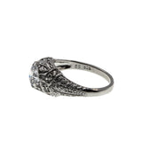 Edwardian Inspiration - Estate Rhodium Plate Over Sterling Silver Cubic Zirconia Engraved Ring (ER380)