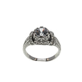 Edwardian Inspiration - Estate Rhodium Plate Over Sterling Silver Cubic Zirconia Engraved Ring (ER380)