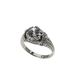 Edwardian Inspiration - Estate Rhodium Plate Over Sterling Silver Cubic Zirconia Engraved Ring (ER380)