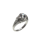 Edwardian Inspiration - Estate Rhodium Plate Over Sterling Silver Cubic Zirconia Engraved Ring (ER380)