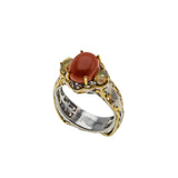 Sea & Earth - Estate Gold Plate Over Sterling Silver Genuine Coral Opal Ring (ER382)