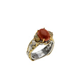 Sea & Earth - Estate Gold Plate Over Sterling Silver Genuine Coral Opal Ring (ER382)