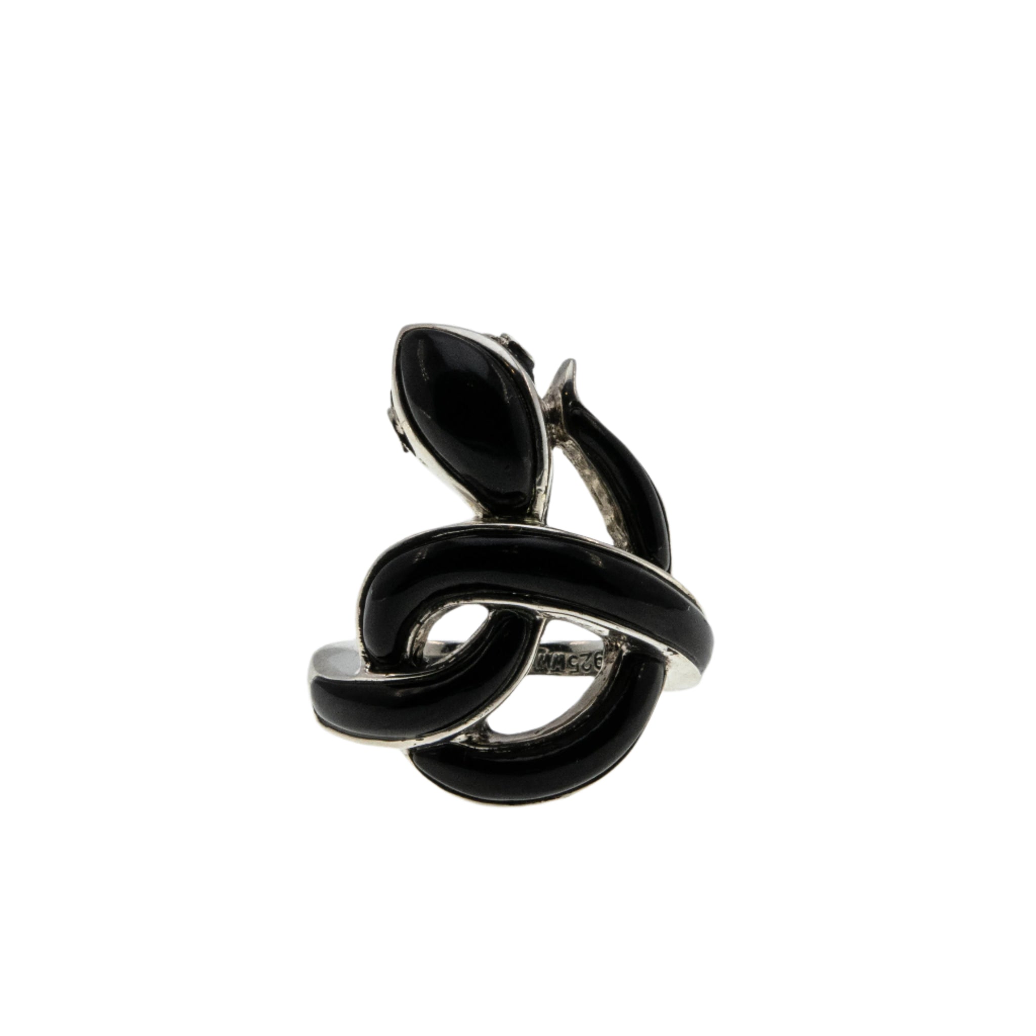 The Black Adder - Estate Sterling Silver Genuine Black Onyx Snake Ring (ER383)