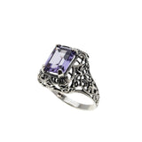 Colour Change Treasure - Estate Sterling Silver Lab Created Alexandrite Filigree Ring (ER388)