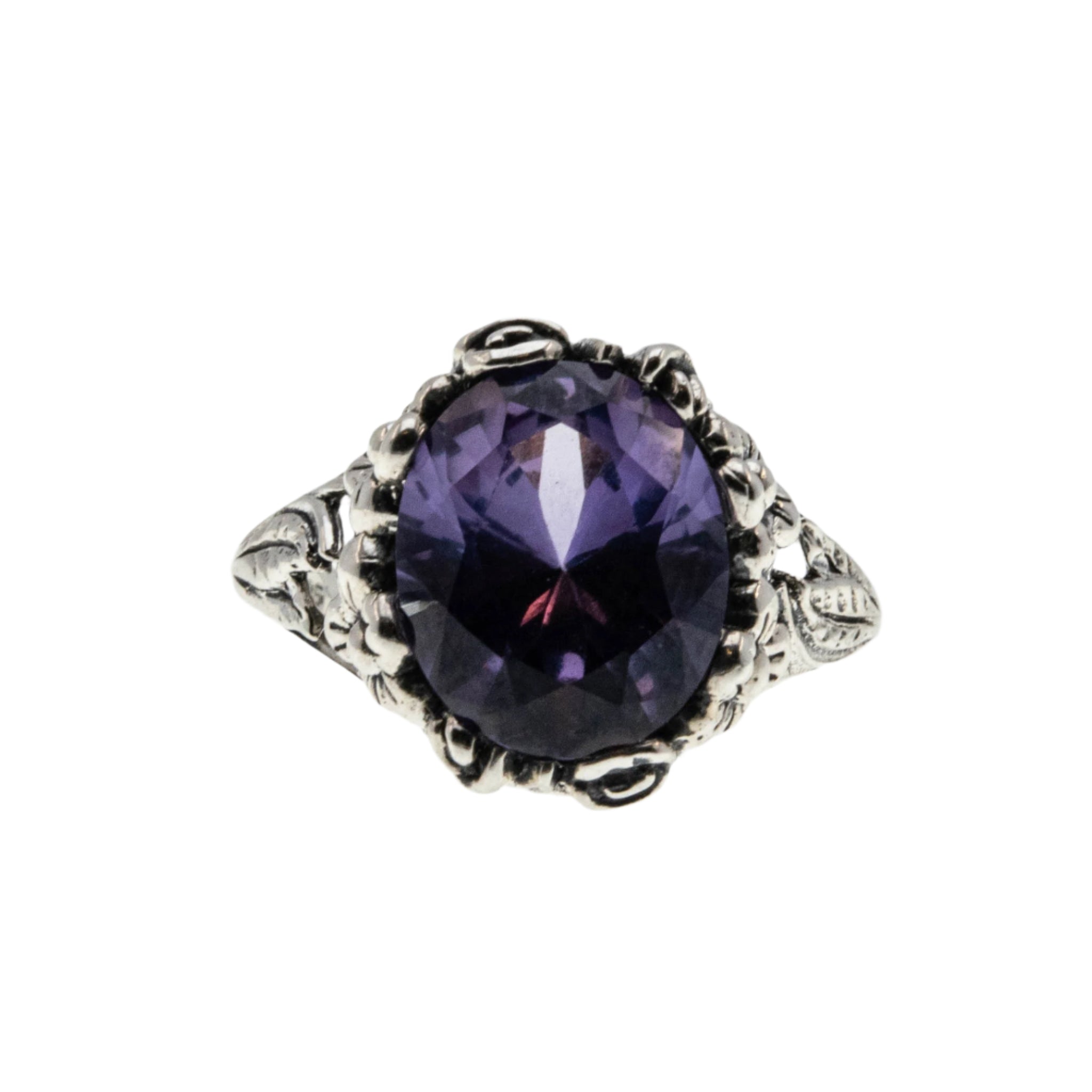 Changes - Estate Sterling Silver Lab Created Alexandrite Floral Filigree Ring (ER389)