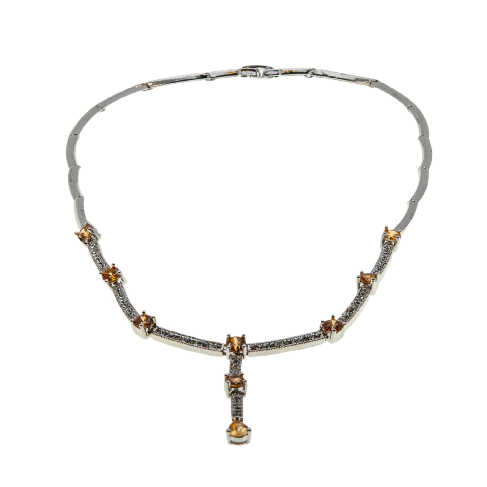 Here Comes The Sun - Estate Palladium Over Sterling Silver Crystal Necklace (EN053)