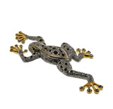 Froggy Prince - Vintage Gold Plate Over Silver Crystal Rhinestone Black Enamel Frog Brooch (VBR307)