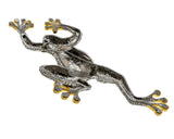 Froggy Prince - Vintage Gold Plate Over Silver Crystal Rhinestone Black Enamel Frog Brooch (VBR307)