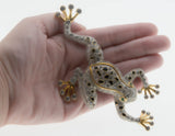 Froggy Prince - Vintage Gold Plate Over Silver Crystal Rhinestone Black Enamel Frog Brooch (VBR307)