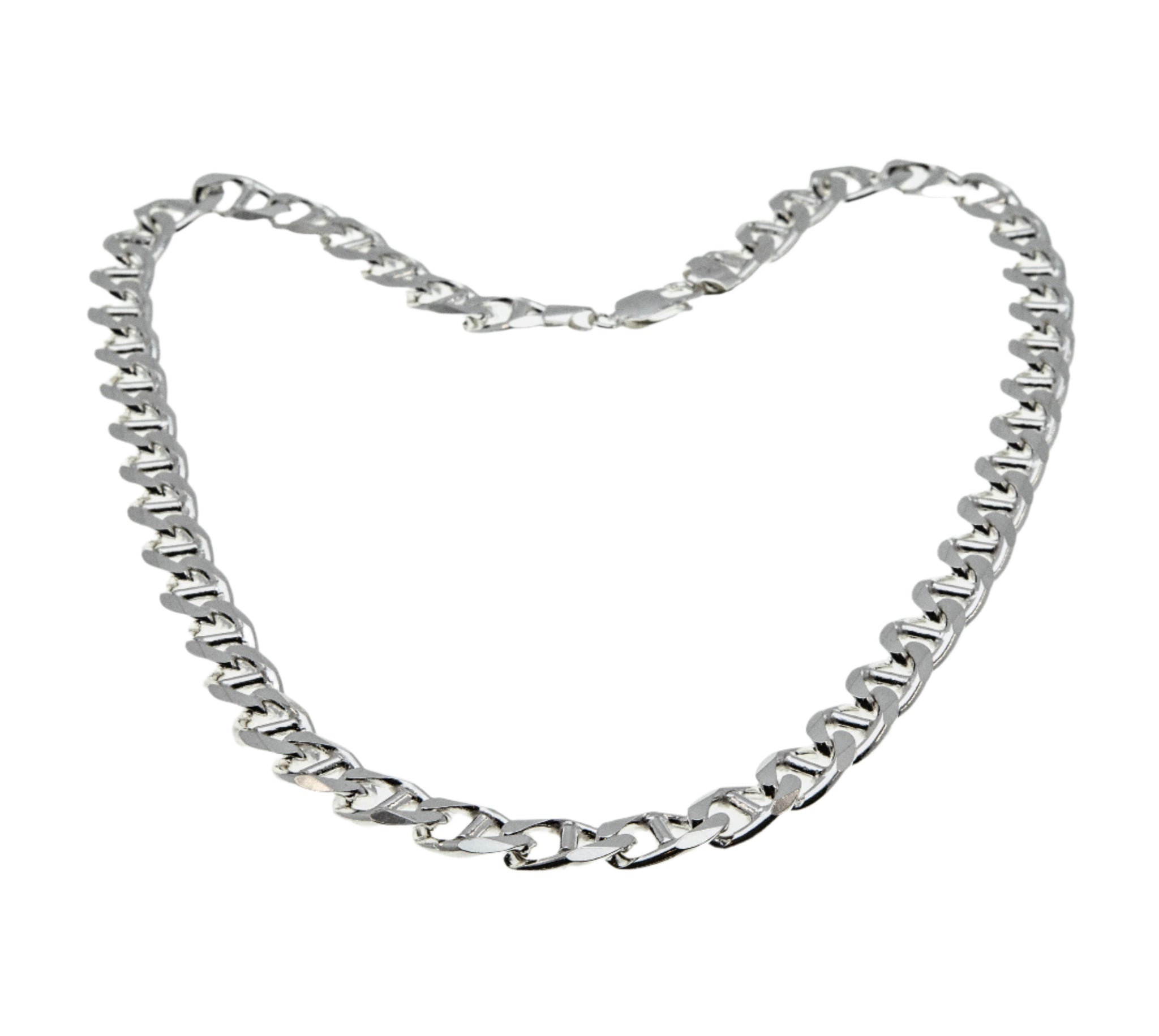 Silvery Adornment - Estate Italian Sterling Silver Heavy Mariner Chain Necklace (EN054)