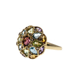 Kaleidoscope - Vintage 14K Gold Natural Multi-Stone Dome Cluster Ring (VR1026)