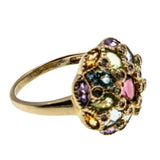 Kaleidoscope - Vintage 14K Gold Natural Multi-Stone Dome Cluster Ring (VR1026)