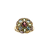 Kaleidoscope - Vintage 14K Gold Natural Multi-Stone Dome Cluster Ring (VR1026)