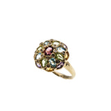 Kaleidoscope - Vintage 14K Gold Natural Multi-Stone Dome Cluster Ring (VR1026)