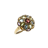 Kaleidoscope - Vintage 14K Gold Natural Multi-Stone Dome Cluster Ring (VR1026)