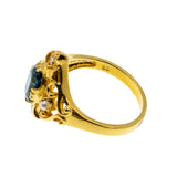 Topaz Royale - Estate 24K Gold plate Over Sterling Silver Natural London Blue Topaz, White Topaz & Pearl Ornate Ring (ER399)