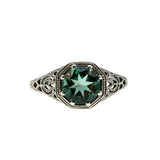 Edwardian Revival - Estate Sterling Silver Lab Created Emerald Filigree Ring (ER407)