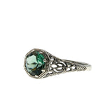 Edwardian Revival - Estate Sterling Silver Lab Created Emerald Filigree Ring (ER407)