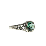 Edwardian Revival - Estate Sterling Silver Lab Created Emerald Filigree Ring (ER407)