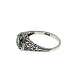 Edwardian Revival - Estate Sterling Silver Lab Created Emerald Filigree Ring (ER407)